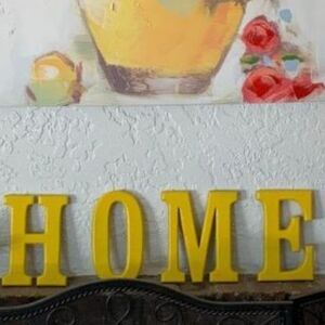 Wood "HOME" Yellow Handmade Sign Letter Decor 7.5" Tall Vintage Cottagecore